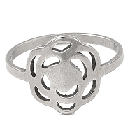201 Stainless Steel Finger Rings, Hollow Out Flower Rings for Women, Stainless Steel Color, US Size 7 1/4(17.5mm), Flower: 14x12mm(RJEW-G278-20P)