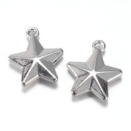 304 Stainless Steel Charms, Star, Stainless Steel Color, 15x13x3.5mm, Hole: 1.5mm(STAS-P171-31P)
