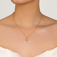 Simple Brass Resin Cross Pendant Punk Vintage Design Women's Necklace, Golden, 17.32 inch(44cm)(MI0198)