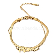Mother's Day 304 Stainless Steel Mama 2-Strand Snake Chains Bracelets, for Women, Golden, 6-5/8 inch(16.7cm)(BJEW-Q335-02G)