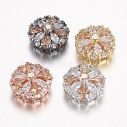 Brass Micro Pave Cubic Zirconia Pendants, Multi-strand Links, Flower, Nickel Free & Lead Free, Mixed Color, 16x17x10mm, Hole: 2.5x3mm(ZIRC-G084-04-FF)