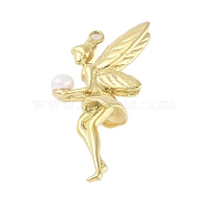 Acrylic Imitation Pearl Pendants, with Ion Plating(IP) 304 Stainless Steel Findings, Manual Polishing, Fairy Charm, Real 18K Gold Plated, 25.5x15x8mm, Hole: 1.4mm(STAS-P366-30G)