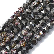 Electroplate Glass Beads, Half Plated, Faceted, Polygon, Black, 6x6x5.5mm, Hole: 1.2mm, about 96~100pcs/strand, 20.08''~20.47''(51~52cm)(EGLA-L018-B-AB01)