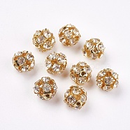 Brass Clear Rhinestone Beads, Grade B, Round, Golden, 12mm(X-RB-A017-12mm-G)