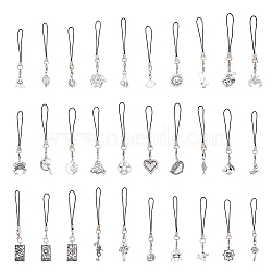 Fairy Tales Style Cell Phone Straps, with Alloy Pandant and Nylon Cord Loop, Star/Gesture/Cloud/Kite, Antique Silver, 7.7~8.7cm, 30pcs/set, 1 set/box(HJEW-FH0001-40)