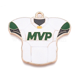 Rugby Theme Alloy Enamel Pendants, Light Gold, Rugby Jersey Charm, White, 31.5x34x1.5mm, Hole: 2.1mm(ENAM-T021-08KCG)