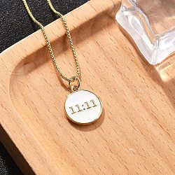 Rack Plating 11:11 Angel Number Brass Enamel Pendants Necklaces, Cadmium Free & Lead Free, Long-Lasting Plated, Real 18K Gold Plated, 19.49 inch(49.5cm)(NJEW-NH0001-05G)