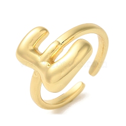 Brass Open Cuff Rings, for Women, Lead Free & Cadmium Free, Real 18K Gold Plated, Letter E, 12.5mm, Adjustable(RJEW-U008-06E-G)