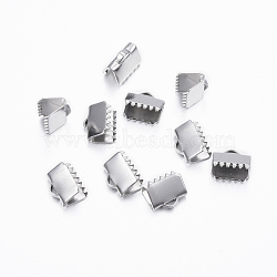 304 Stainless Steel Ribbon Crimp Ends, Stainless Steel Color, 7x8.5mm, Hole: 2x1mm(X-STAS-H376-120)