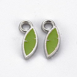 Rack Plating Alloy Enamel Charms, Cadmium Free & Lead Free, Platinum, Leaf, Yellow Green, 15x8x2mm, Hole: 2mm(ENAM-N053-40-RS)