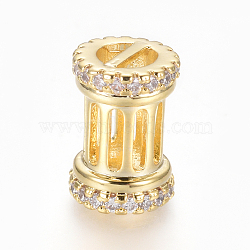 Hollow Brass Micro Pave Clear Cubic Zirconia Beads, Hollow, Column, Golden, 14.5x10mm, Hole: 5x2.5mm(ZIRC-L085-53G)