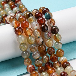 Natural Agate Beads Strands, Dyed & Heated, Round, Faceted, Chocolate, 6mm, Hole: 1mm, about 62pcs/strand, 14.37~14.76 inch(36.5~37.5cm)(G-C082-A01-19)