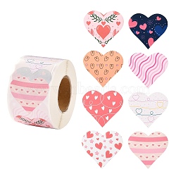 Valentine's Day Theme Paper Gift Tag Stickers, 8 Style Heart Shape Adhesive Labels Roll Stickers, for Party, Decorative Presents, Colorful, 4.1cm, about 500pcs/roll(X-DIY-C007-01C)