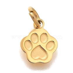 PVD Vacuum Plating 304 Stainless Steel Charms, with Jump Ring, Cat Paw Print Charm, Real 18K Gold Plated, 9.5x8x1mm, Hole: 3.5mm(STAS-U035-05G)