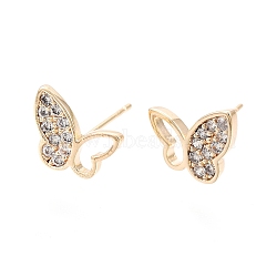 Clear Cubic Zirconia Butterfly Stud Earrings, Brass Jewelry for Women, Nickel Free, Real 18K Gold Plated, 11.5x10mm, Pin: 0.7mm(EJEW-G321-04G)