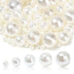 ABS Plastic Imitation Shell Pearl Beads, Round, Faceted, Seashell Color, 6~20mm, Hole: 1.2~2mm(KY-CJ0002-05)