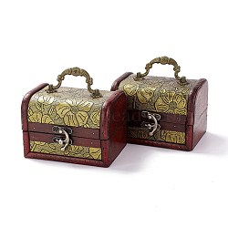 Vintage Wooden Jewelry Box, Pu Leather Decorative Treasure Chest Boxes, with Carry Handle and Latch, Rectangle with Lotus Pattern, Light Khaki, 11.9x9.05x9cm(AJEW-M034-01C)