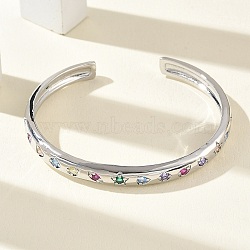 Brass Micro Pave Cubic Zirconia Cuff Bangles for Women, Cadmium Free & Lead Free, Long-Lasting Plated, Rack Plating, Platinum, Inner Diameter: 2.13 inch(5.4cm)(BJEW-A172-02P)