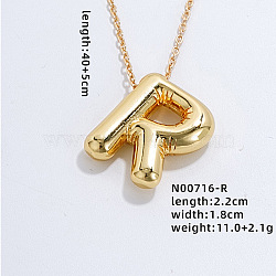 Stainless Steel Party Balloon Letter Pendant Cable Chain Necklaces for Women, Golden, Letter R, 15.75 inch(40cm)(YF1942-18)