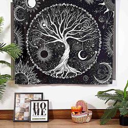 Aesthetics Tree of Life Wall Tapestry, Sun Moon Star Galaxy Space Tapestry, for Bedroom, Living Room, White and Black , 51.2"x59.1"(150x130cm)(JX150A)