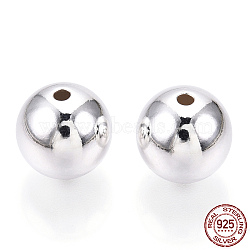 925 Sterling Silver Beads, Round, Silver, 12x11.5mm, Hole: 2mm(STER-S002-12-12mm)