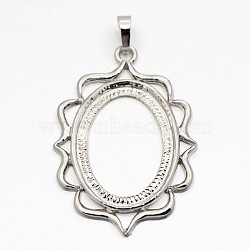 Oval Alloy Pendant Cabochon Open Back Settings, Rack Plating, Platinum, 47.5x34x2mm, Hole: 5x7mm, Tray: 30x22mm(PALLOY-F041-01)