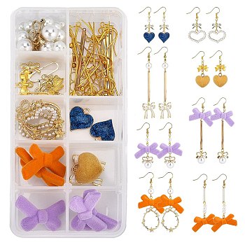 SUNNYCLUE DIY Bowknot Dangle Earring Making Kits, 14Pcs Bowknot & Heart Alloy/Acrylic/Plastic Pendants, 28Pcs Bowknot Acrylic & Glass Beads, Alloy & Brass Links and Brass Earring Findings, Mixed Color, 124pcs/box