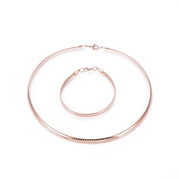 304 Stainless Steel Choker Necklaces and Bangles Jewelry Sets, with Lobster Claw Clasps, Rose Gold, 8-1/4 inch~8-3/8 inch(21~21.2cm), 17.8 inch~17.9 inch(45.2~45.4cm), 6mm