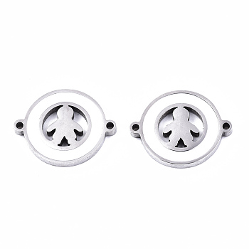 304 Stainless Enamel Steel Links Connectors, Laser Cut, Flat Round with Boy, Stainless Steel Color, 14.5x18.5x2mm, Hole: 1.2mm
