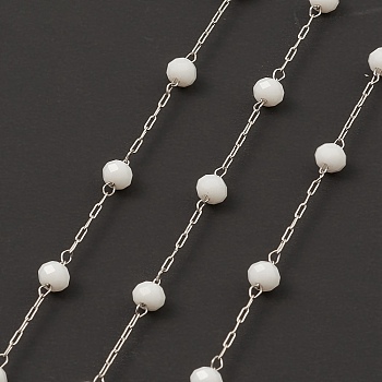 Glass Round Beaded Chains, with 304 Stainless Steel Findings, Unwelded, with Spool, White, 3x3.5mm, about 16.40 Feet(5m)/Roll