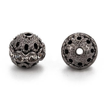 Brass Rhinestone Beads, Grade A, Round, Gunmetal, Clear, Size: about 10mm in diameter, hole: 1.2mm