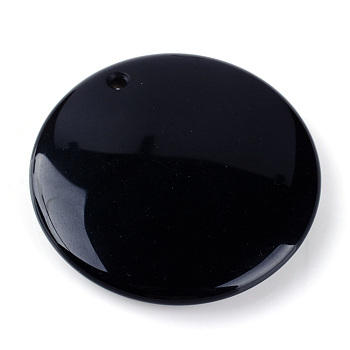Natural Obsidian Pendants, Flat Round, 44~45x7~9mm, Hole: 2mm