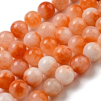 Natural Dyed Yellow Jade Beads Strands, Round, Dark Orange, 8.5mm, Hole: 1mm, about 46pcs/strand, 14.96''(38cm)