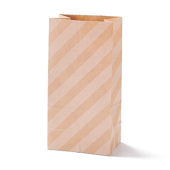 Rectangle Kraft Paper Bags, None Handles, Gift Bags, Stripe Pattern, BurlyWood, 9.1x5.8x17.9cm
