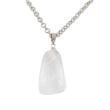 Iron Rolo Chains Necklaces, Natural Quartz Crystal Pendant Necklaces, Rectangle, 18.11 inch(46cm)