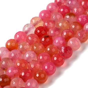 Dyed & Heated Natural Dragon Veins Agate Beads Strands, Faceted, Round, Orange Red, 8mm, Hole: 1.2mm, about 48pcs/strand, 14.69''(37.3cm)