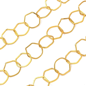 Rack Plating Brass Hexagon Link Chains, Soldered, with Spool, Golden, 9.5x10x1mm, about 16.40 Feet(5m)/Roll