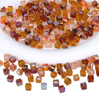 2 Bags Imitation Artificial Crystal Glass Beads, Faceted Cube, Mixed Style, Brown, 6x6x6mm, Hole: 1.2mm, about 100pcs/bag