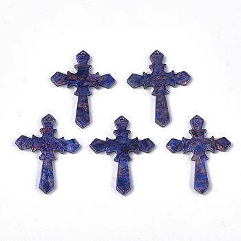 Cellulose Acetate(Resin) Pendants, Cross, DarkSlate Blue, 34.5x26.5x2.5mm, Hole: 1.4mm