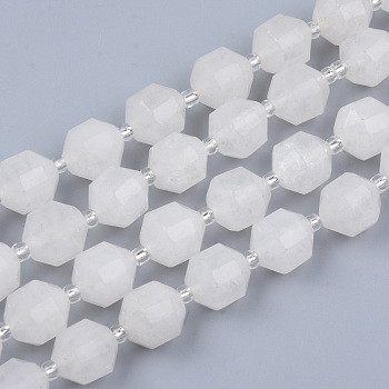Natural White Jade Beads Strands, Round, Faceted, 8~9x10mm, Hole: 1.2mm, about 33~35pcs/strand, 15.16inch(38.5cm)