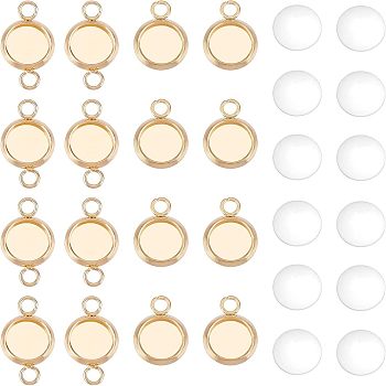 DIY Flat Round Link Connector Making Kits, Including 40Pcs 304 Stainless Steel Cabochon Connector Settings, 40Pcs Transparent Glass Cabochons, Golden & Stainless Steel Color, Link Settings: 40pcs/set