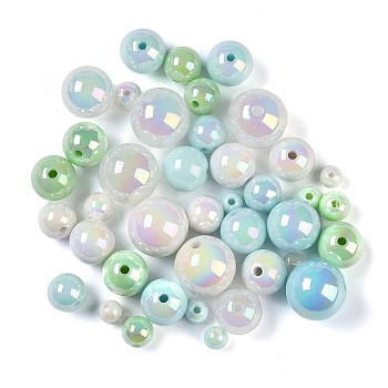 Opaque Acrylic Beads, Round, Light Green, 6~15mm, Hole: 1.5mm