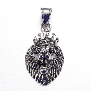 316 Surgical Stainless Steel Pendants, Lion, Antique Silver, 49x23x15mm, Hole: 9x7mm