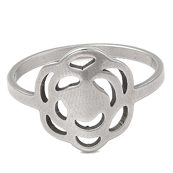 201 Stainless Steel Finger Rings, Hollow Out Flower Rings for Women, Stainless Steel Color, US Size 7 1/4(17.5mm), Flower: 14x12mm
