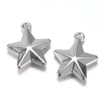 304 Stainless Steel Charms, Star, Stainless Steel Color, 15x13x3.5mm, Hole: 1.5mm