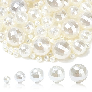 ABS Plastic Imitation Shell Pearl Beads, Round, Faceted, Seashell Color, 6~20mm, Hole: 1.2~2mm