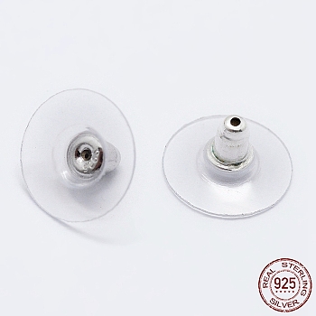 Rhodium Plated 925 Sterling Silver Ear Nuts, with 925 Stamp, Platinum, 6.5x12mm, Hole: 0.8mm