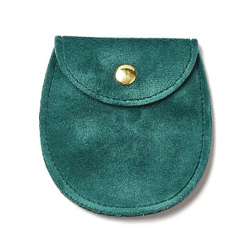 Velvet Jewelry Storage Pouches, Oval Jewelry Bags with Golden Tone Snap Fastener, for Earring, Rings Storage, Teal, 8.3x7.7x0.8cm