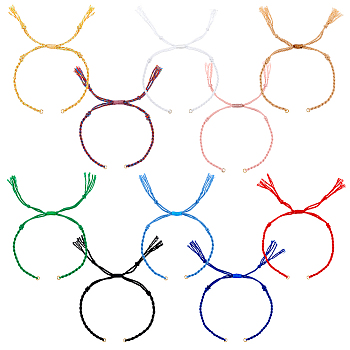 10Pcs 10 Colors Braided Cotton Cord Bracelet Making, with Golden Tone Brass Jump Rings, Mixed Color, 6-3/4~10-3/8 inch(17~26.5cm), 1pc/color