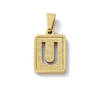 304 Stainless Steel Alphabet Pendants, Real 18K Gold Plated, Rectangle Charm, Letter U, 17.5x12x2mm, Hole: 7.5x3.5mm